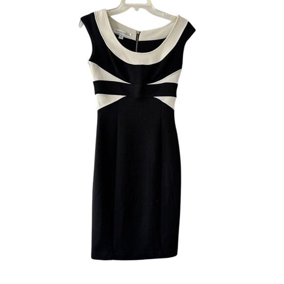 Maggy London Black White Sheath Dress Size 4 Colorblock Sleeveless - Picture 1 of 12